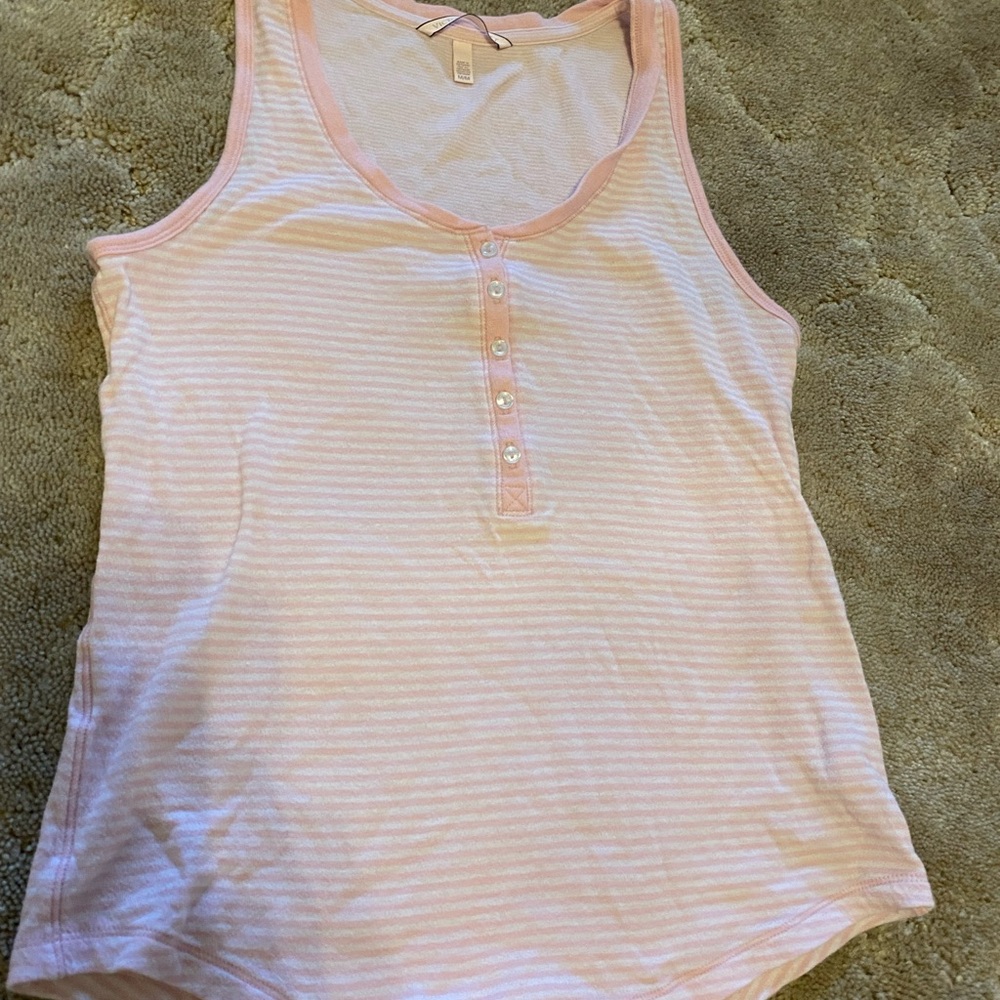 Victoria Secret Striped Pink & White Tank Top - Button Henley pajama tank